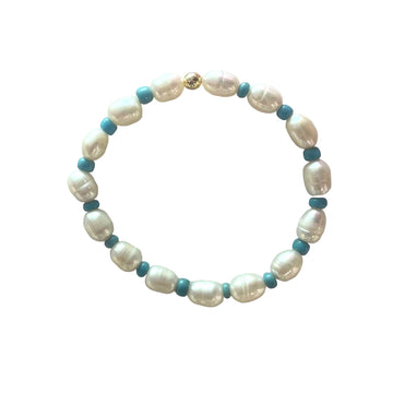 Freshwater Pearl with Seed Bead Bracelet- Blue