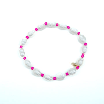 Freshwater Pearl with Seed Bead Bracelet - Hot Pink